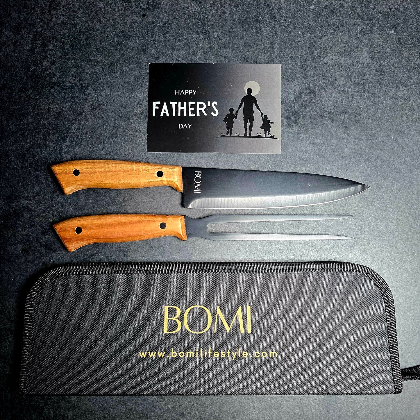 Father's Day carving knife, fork and bag gift set